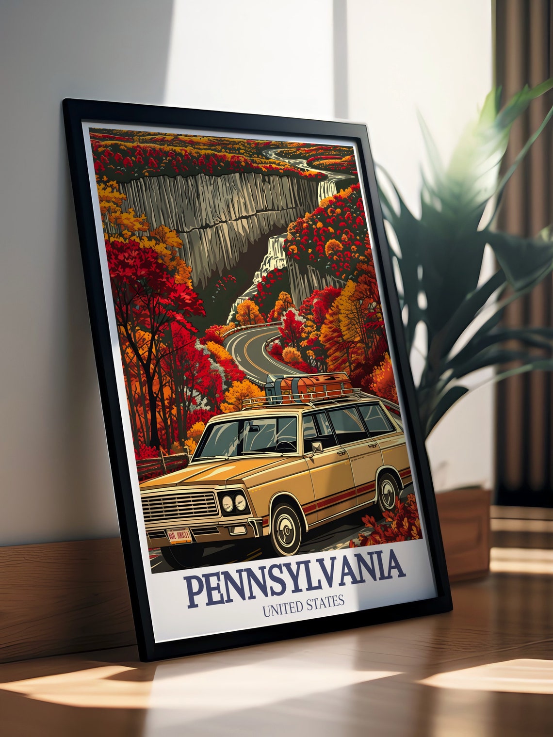 Pennsylvania Autumn Road Trip Retro Station Wagon Travel Poster - Image 2