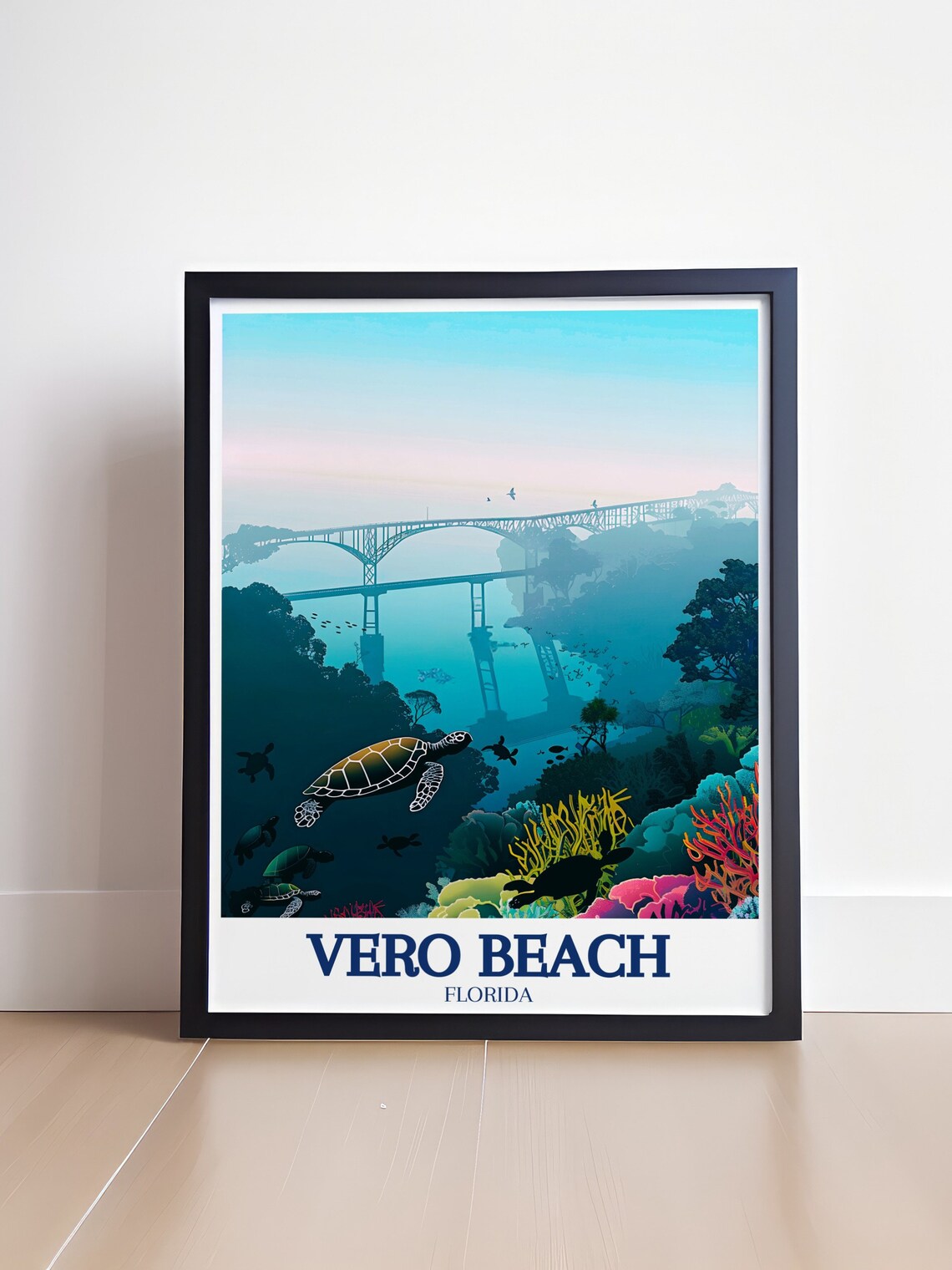 Vero Beach Florida Wabasso Bridge Sea Turtles Coral Reef Travel Poster - Image 4