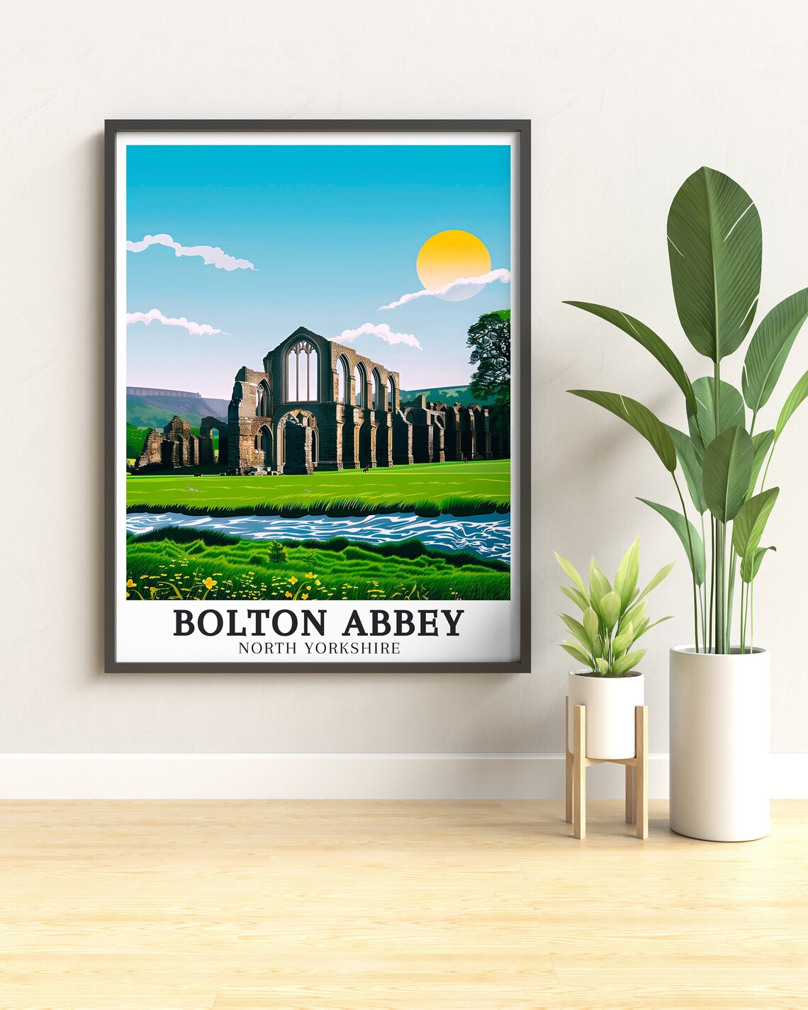 Bolton Abbey North Yorkshire Vintage Retro River Wharfe Travel Poster - Image 2