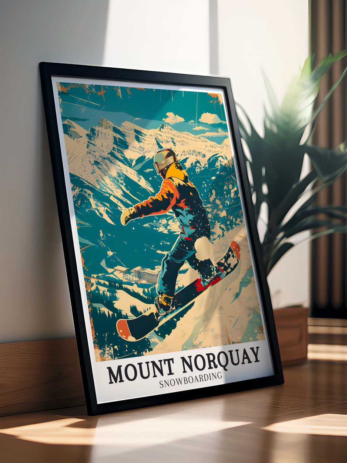 Mount Norquay Snowboarder Jumping Retro Canadian Rockies Snow Poster - Image 3
