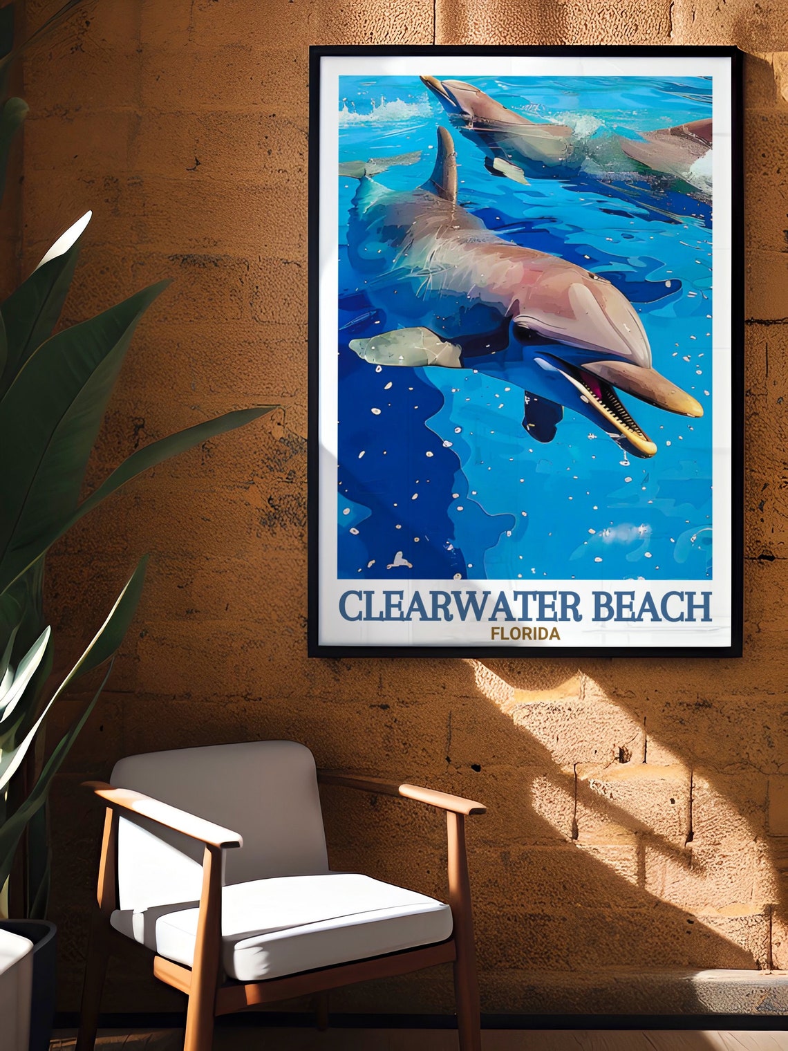 Clearwater Beach Florida Dolphins Turquoise Water Travel Poster - Image 2