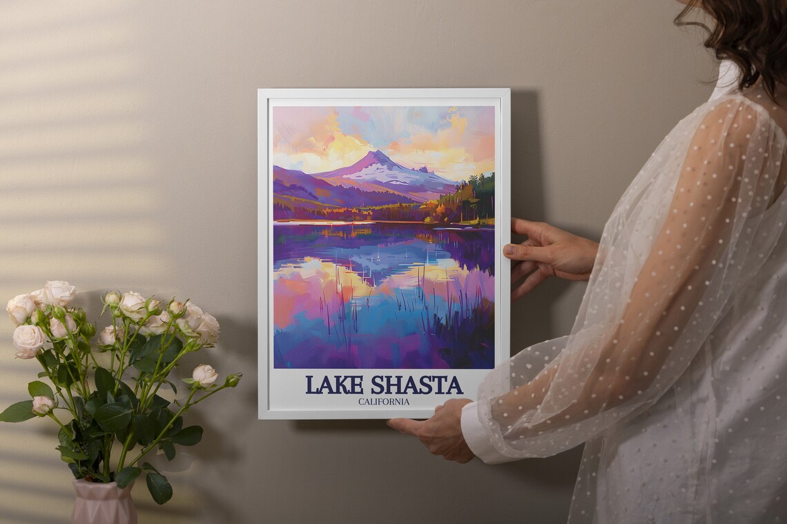 Lake Shasta Mount Shasta Mirror Reflection California Travel Poster - Image 3
