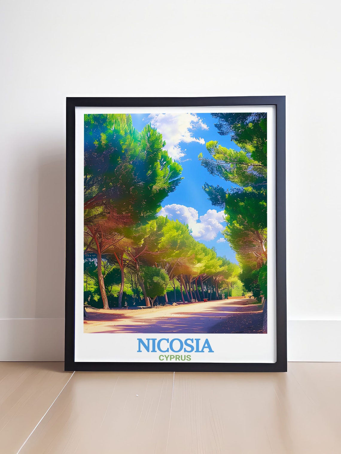 Nicosia Sunlit Pine Forest Trail Dappled Light Nature Travel Poster - Image 4
