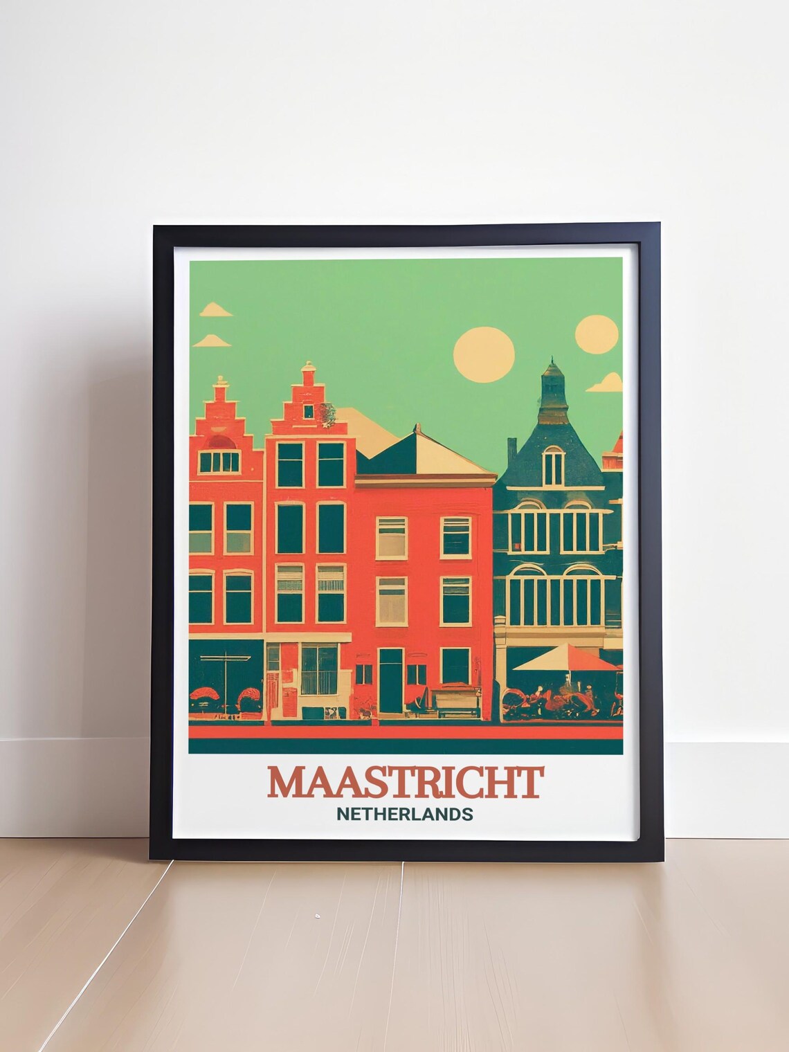 Maastricht Vrijthof Square Red Teal Dutch Gabled Houses Travel Poster - Image 4