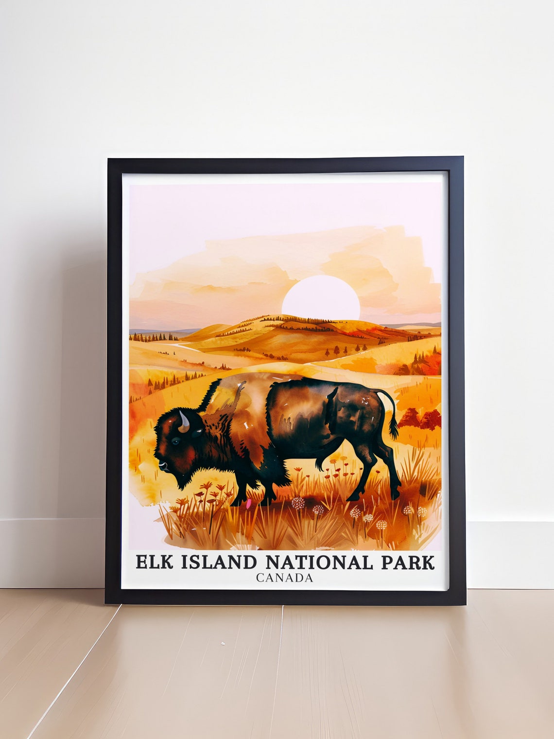 Elk Island National Park Canada Bison Prairie Wildlife Sunset Poster - Image 4