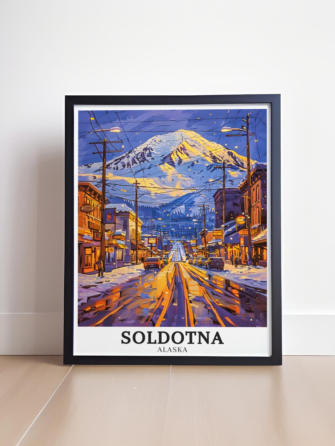 Soldotna Alaska Snowy Mountain Street Winter Glow Travel Poster - Image 4
