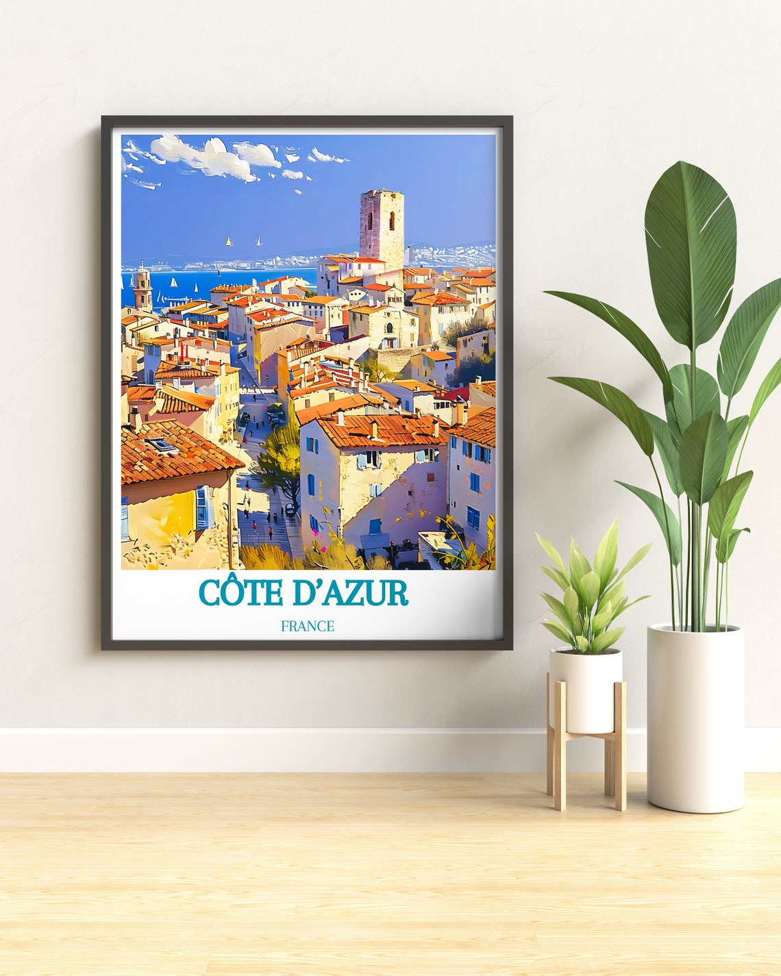 Cote d'Azur France Old Town Clock Tower Sea View Travel Poster - Image 2
