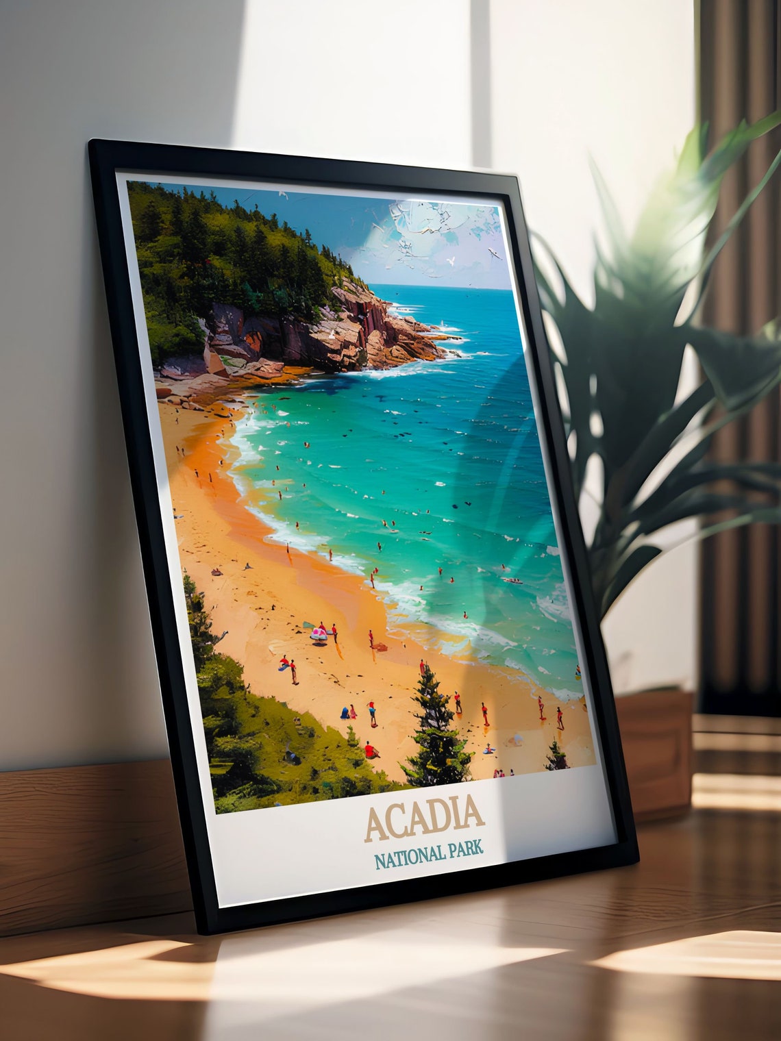 Acadia National Park Sand Beach Poster with Swimmers in Summer - Image 2