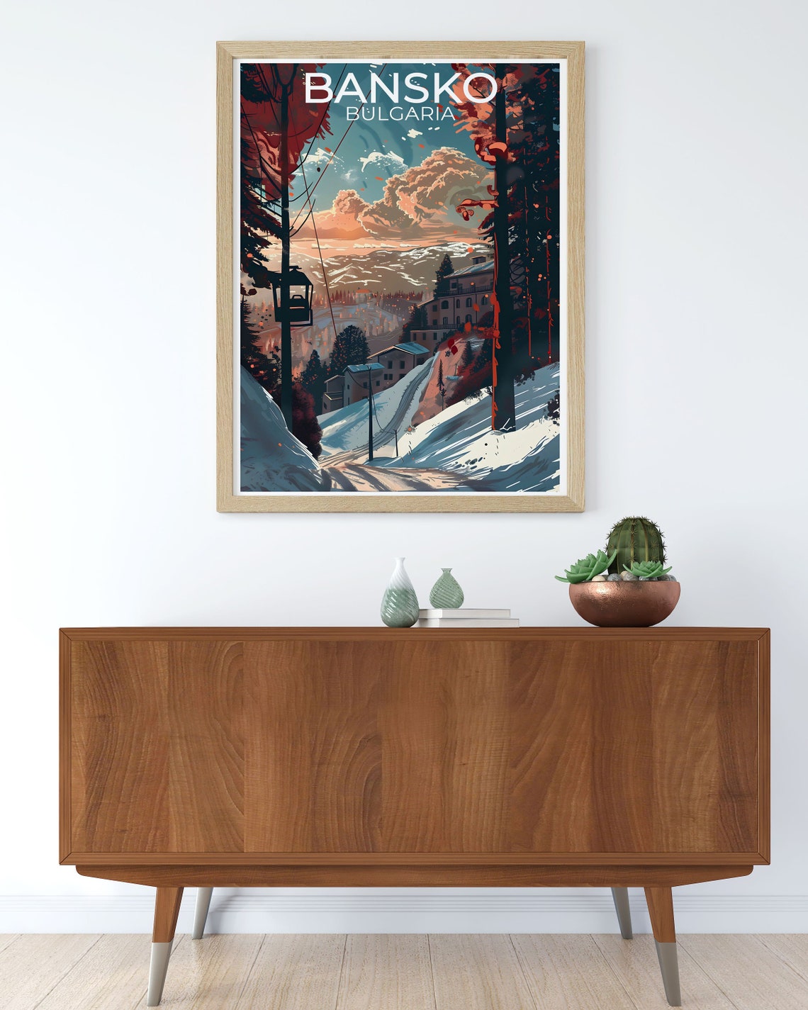 Bansko Bulgaria Sunset Gondola And Snowy Slopes Ski Resort Poster - Image 2