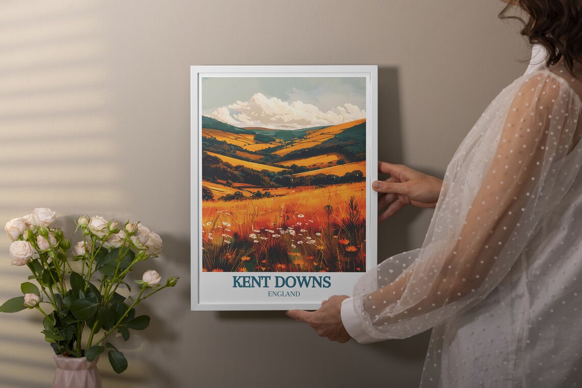 Kent Downs England Golden Wildflower Meadow Hills Autumn Poster - Image 3