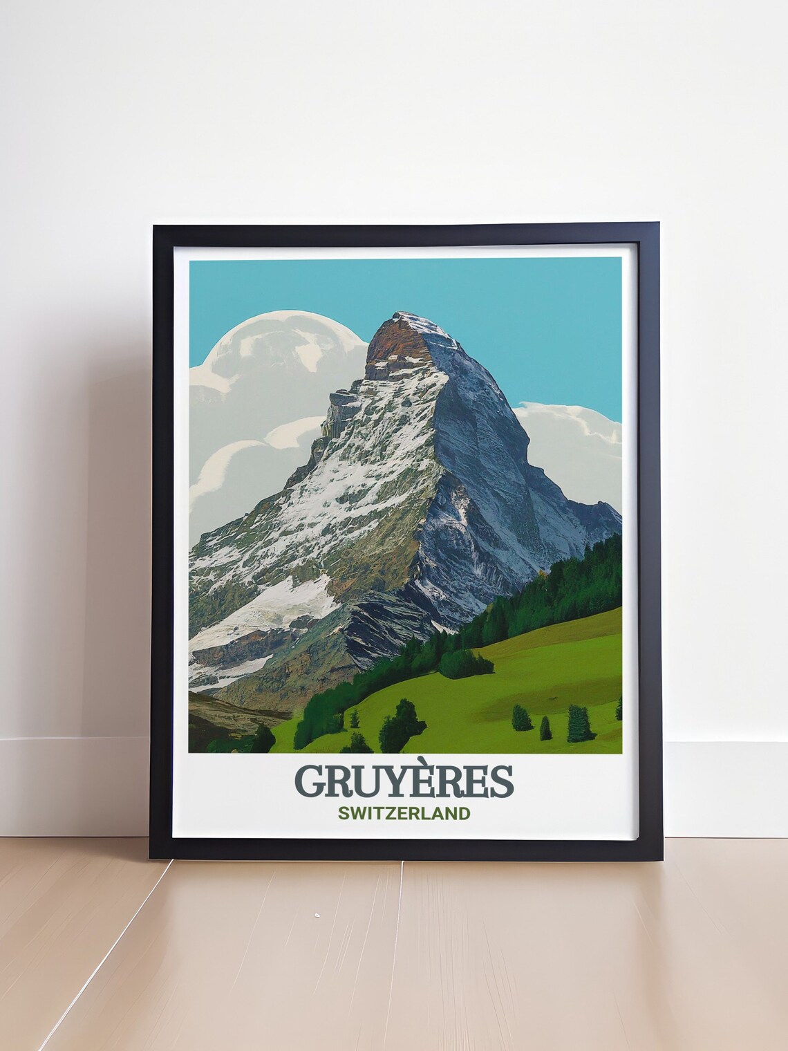 Gruyeres Switzerland Snowy Alpine Peak Vintage Travel Poster - Image 4