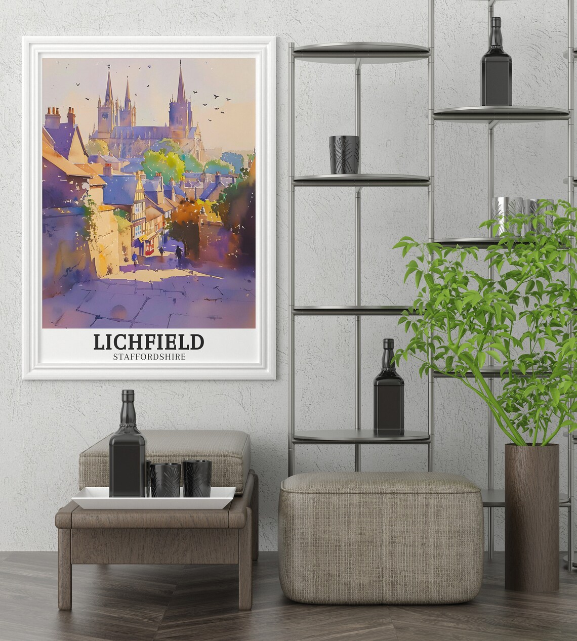 Lichfield Cathedral Morning Watercolor Staffordshire Travel Poster - Image 3