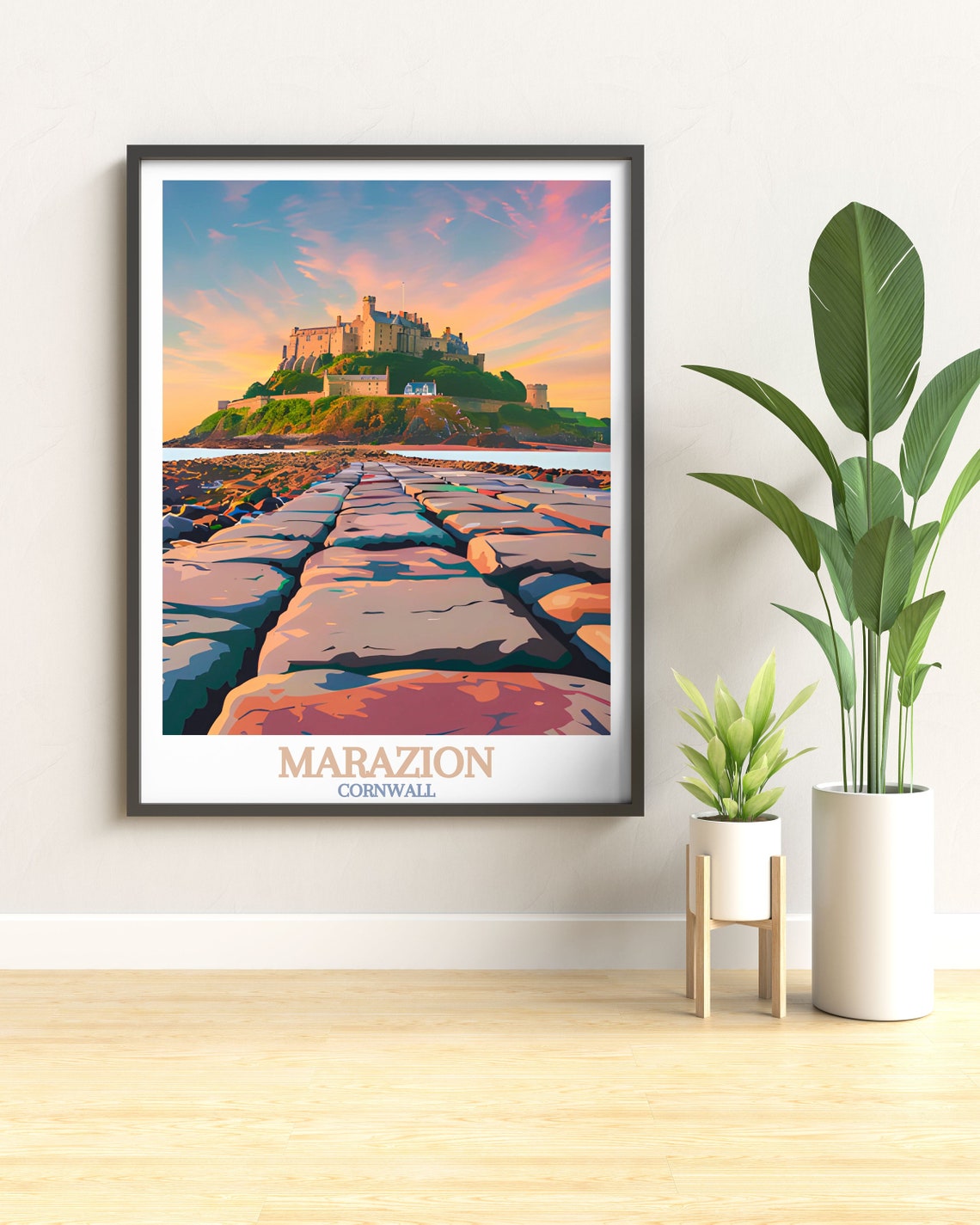 Marazion Cornwall St Michaels Mount Sunset Causeway View Poster - Image 2