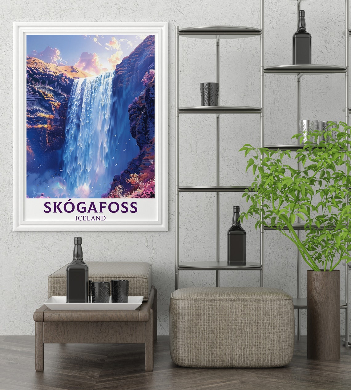 Skogafoss Iceland Waterfall Purple Twilight Golden Canyon Poster - Image 2