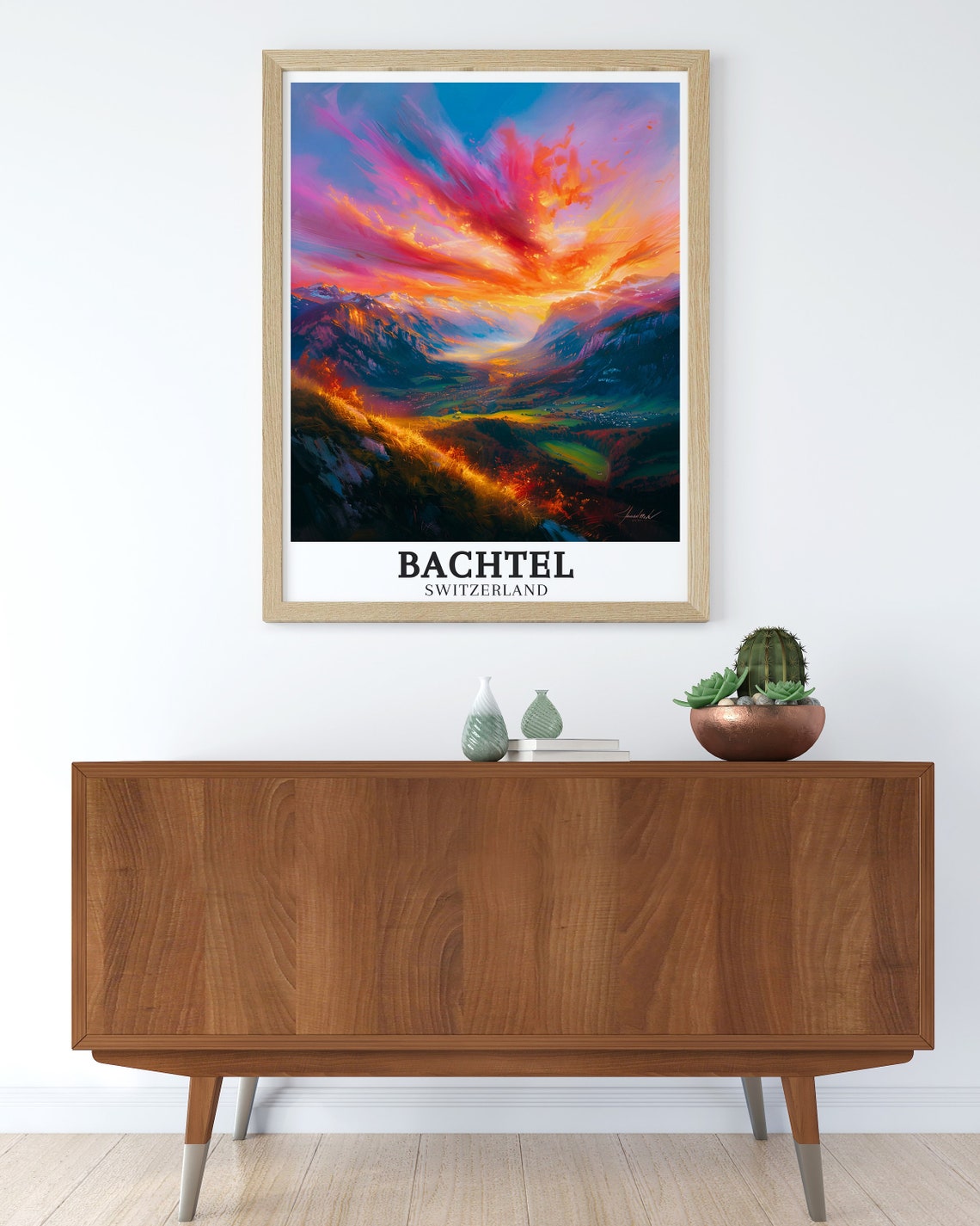 Bachtel Alpine Valley Sunset Pink Sky Switzerland Mountain View Poster - Image 2