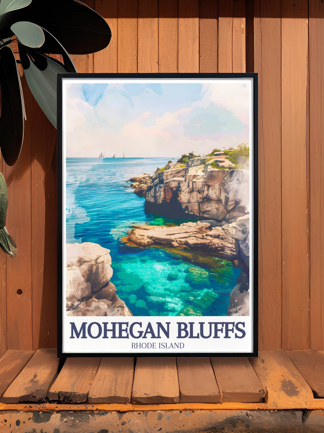 Mohegan Bluffs Rhode Island Rocky Shore Turquoise Tide Pool Poster - Image 2
