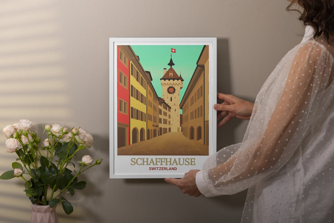 Schaffhausen Switzerland Old Town Clock Tower Street View Poster - Image 3