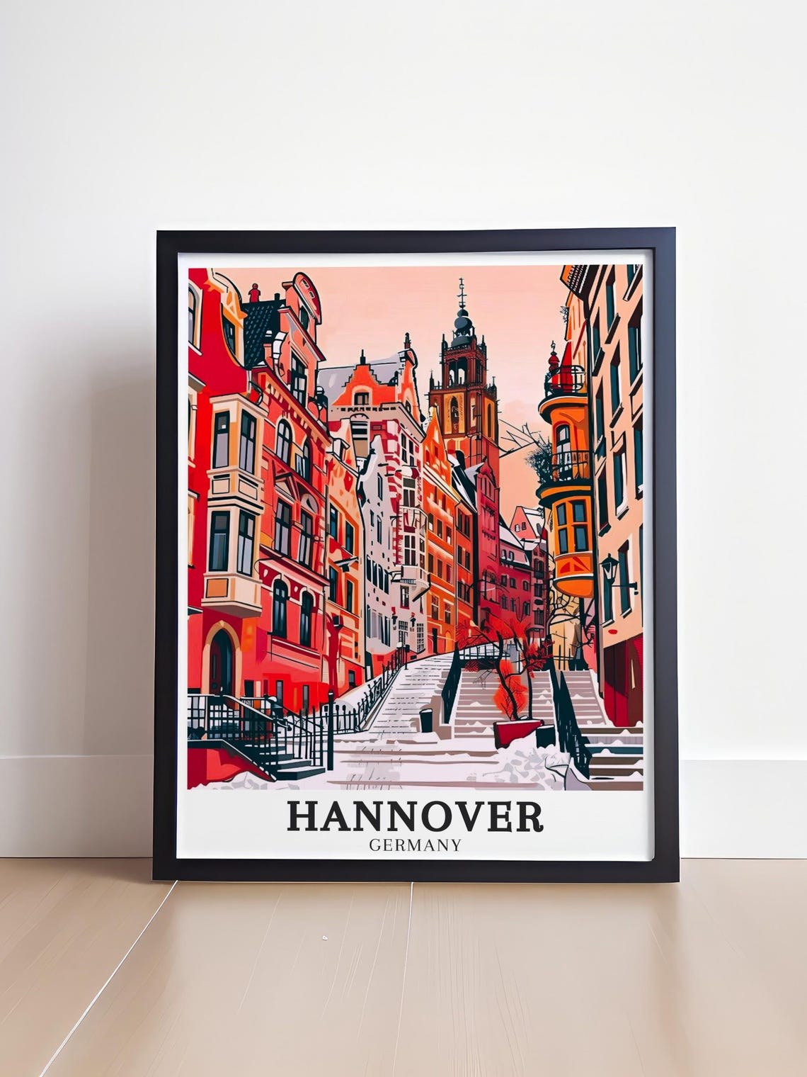 Hannover Germany Old Town Winter Street Snow Covered Steps Art Poster - Image 4