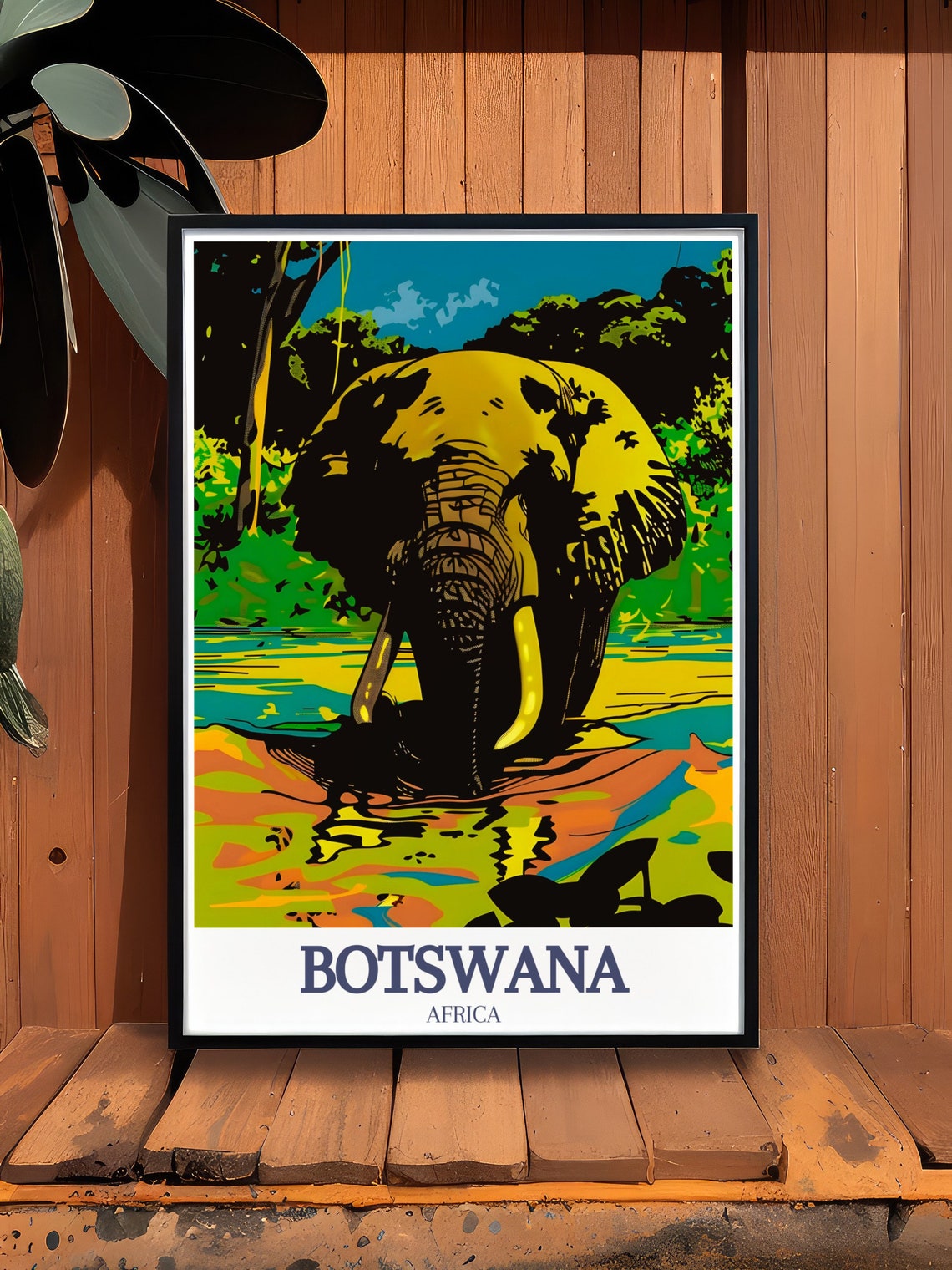 Botswana Elephant Drinking Waterhole Sunset Africa Travel Poster - Image 3