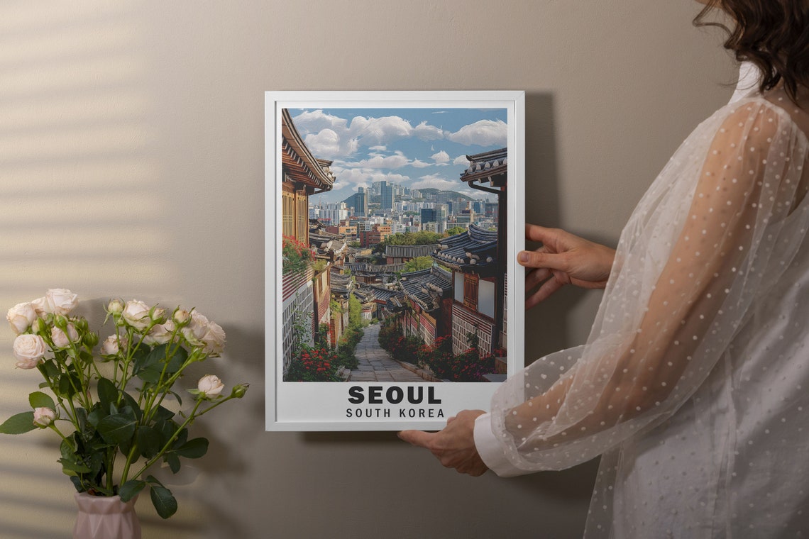 Seoul South Korea Bukchon Hanok Village Flower Lane Travel Poster - Image 2