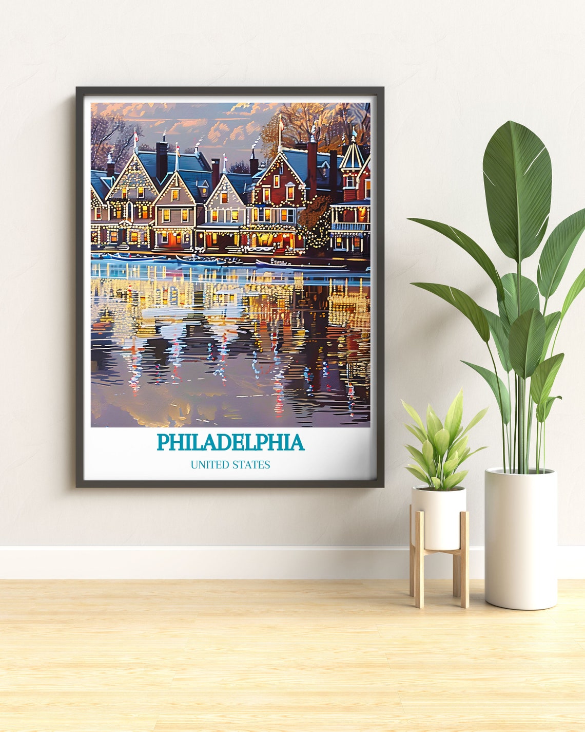 Philadelphia Boathouse Row Evening Lights Reflection Travel Poster - Image 3