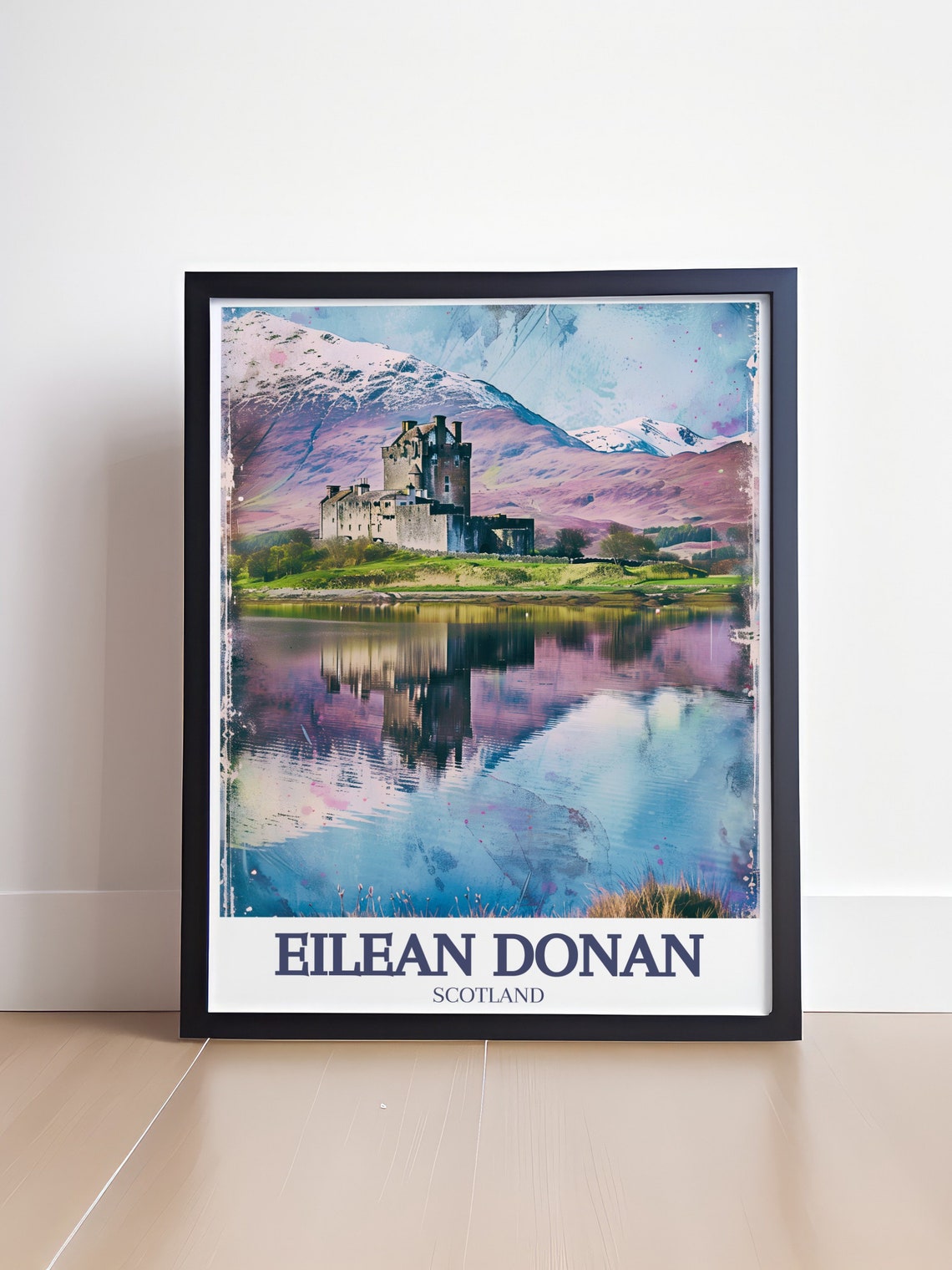 Eilean Donan Castle Scotland Watercolor Reflection Scene Travel Poster - Image 4