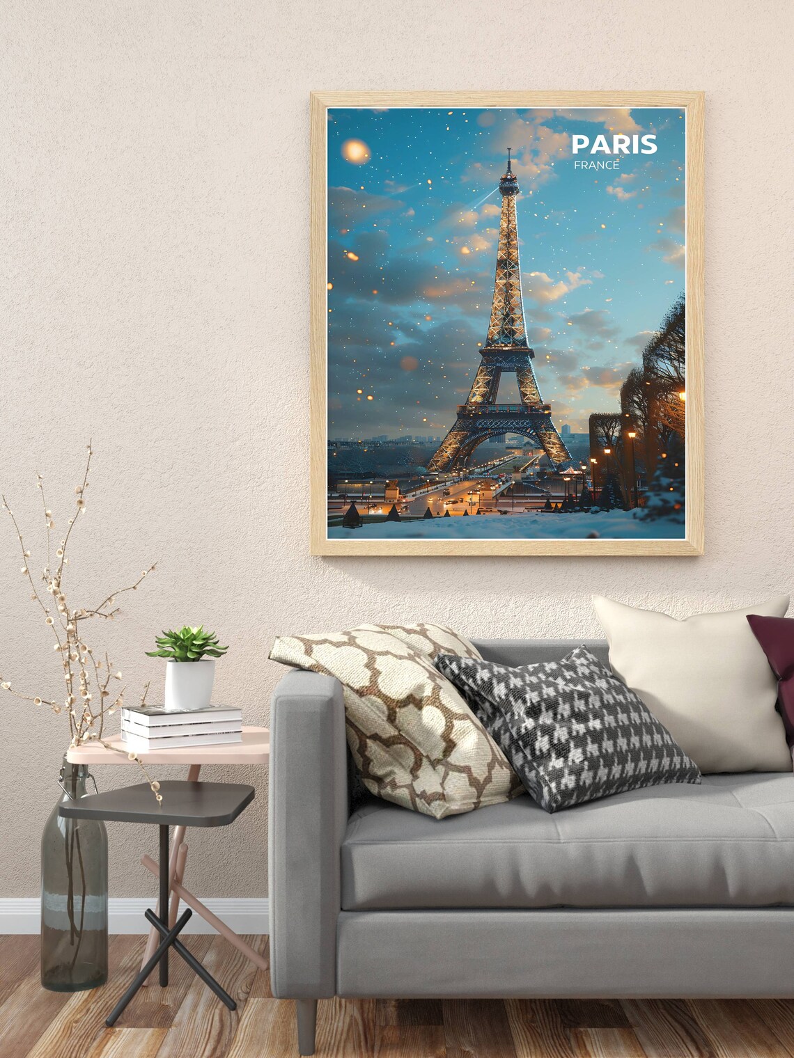 Paris France Eiffel Tower Above a Snowy Dusk City Scene Poster - Image 3