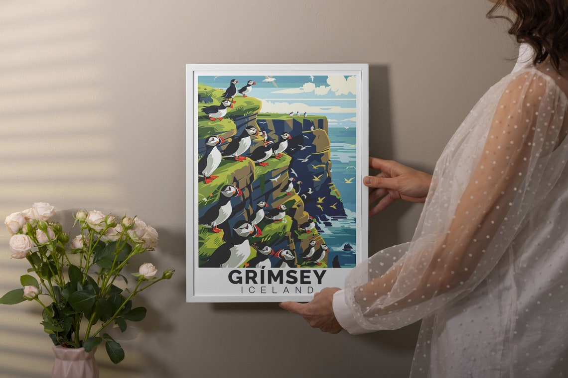 Grimsey Iceland Atlantic Puffin Colony Rugged Sea Cliffs Art Print - Image 2