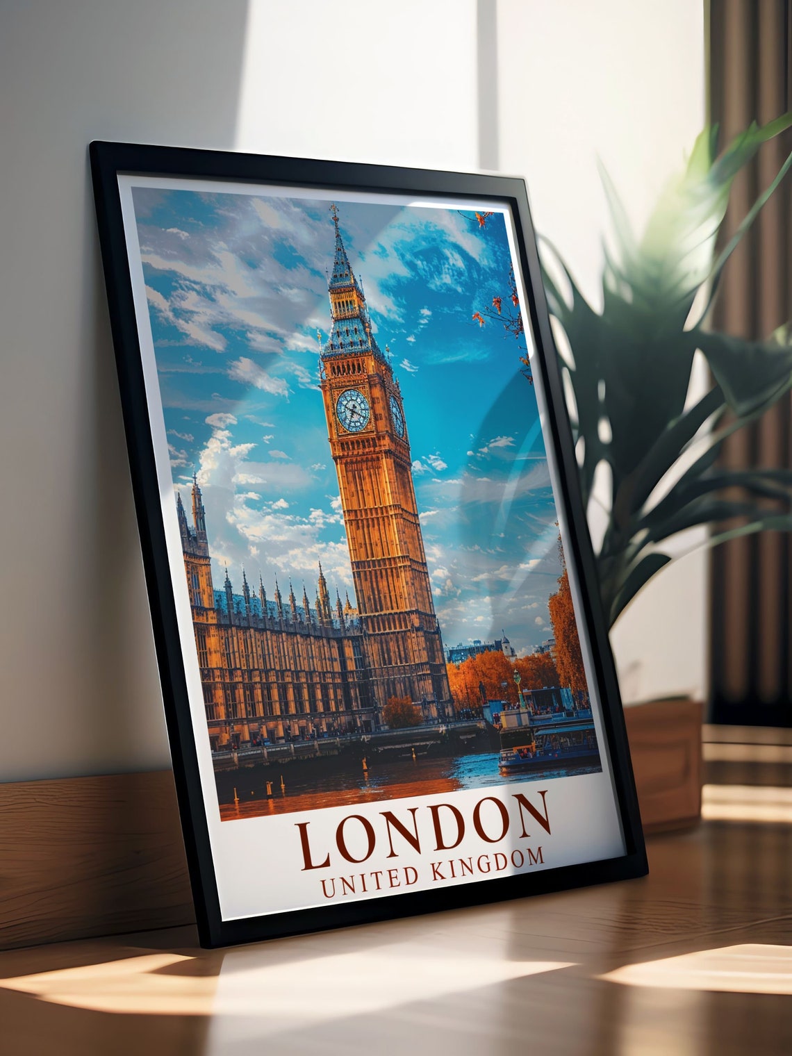 London United Kingdom Big Ben Golden Clock Tower Thames Travel Poster - Image 3