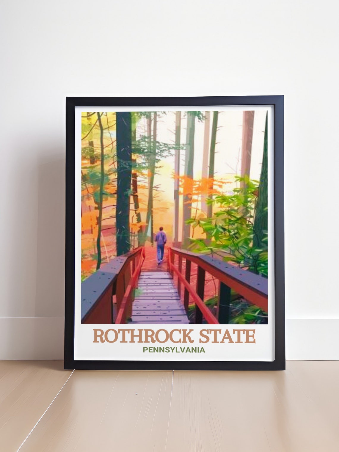 Rothrock State Pennsylvania Forest Bridge Autumn Hiker Poster - Image 4