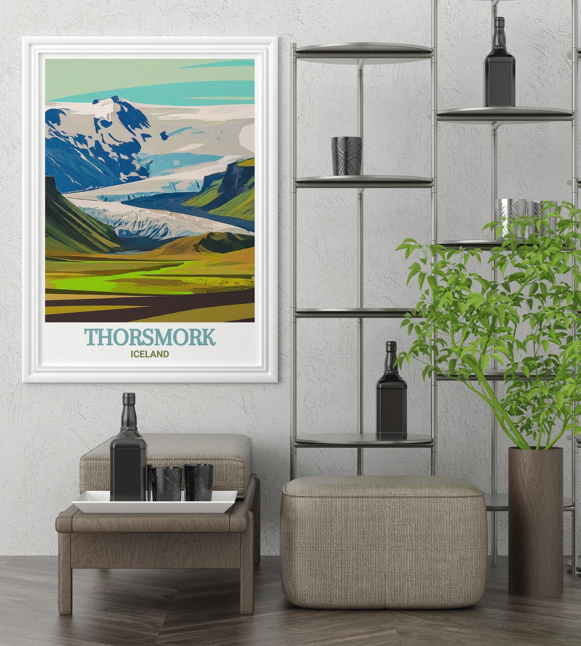 Thorsmork Iceland Glacier Snowfields Green Valley Travel Poster - Image 2