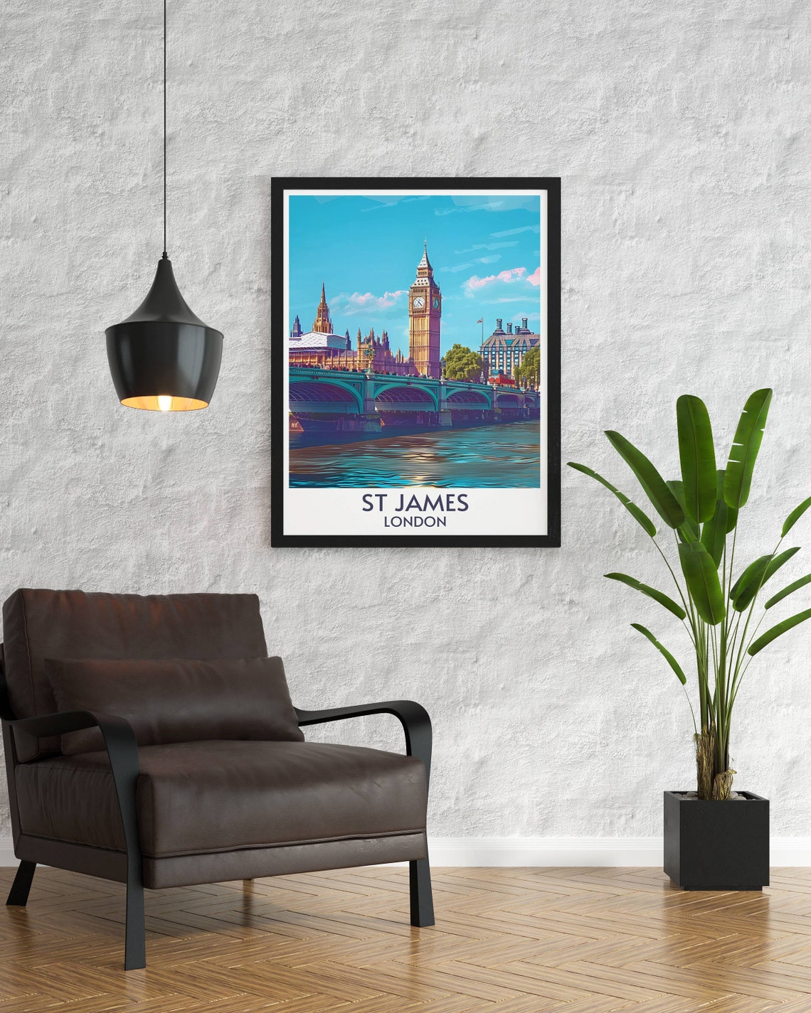 London Big Ben Westminster Bridge Thames River Travel Poster - Image 3