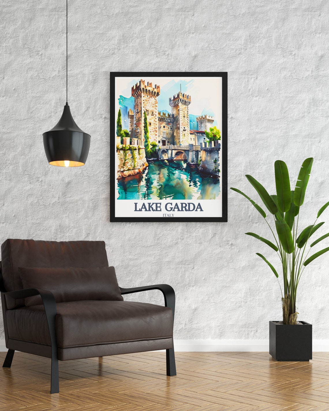 Lake Garda Italy Scaliger Castle Watercolor Lakefront Poster - Image 2