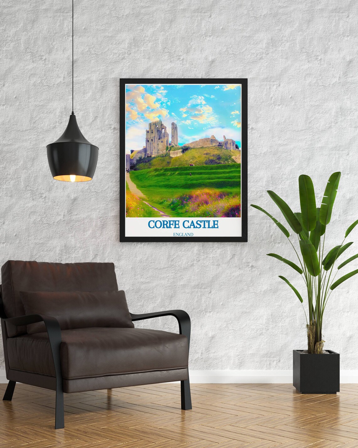 Corfe Castle England Ruins Green Hill Spring Countryside Travel Poster - Image 3