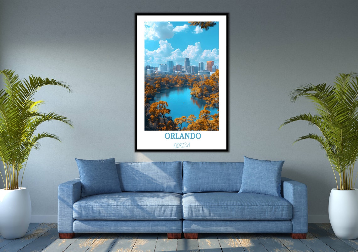 Orlando Skyline Over Golden Trees At Lake Eola Park Daytime Poster - Image 3