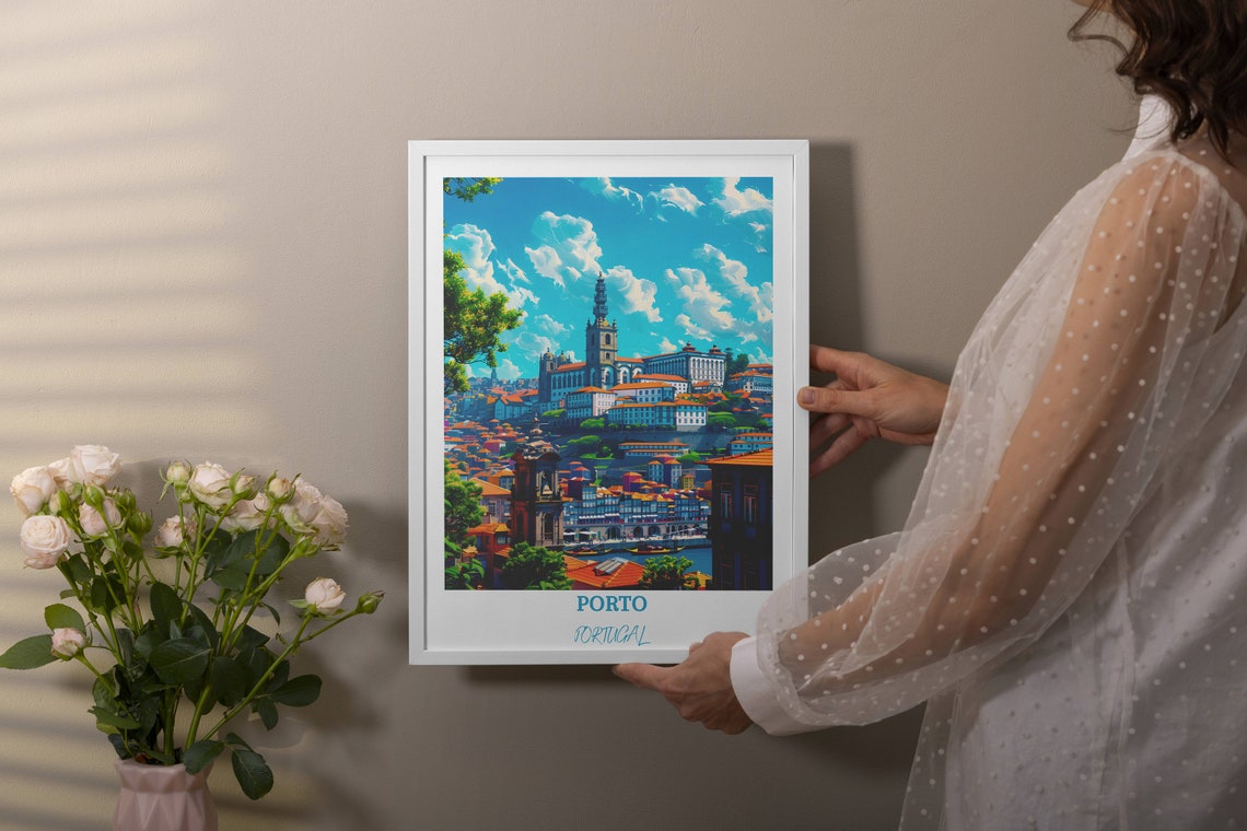 Porto Portugal City Rooftops Cathedral Blue Sky Panoramic Poster - Image 4