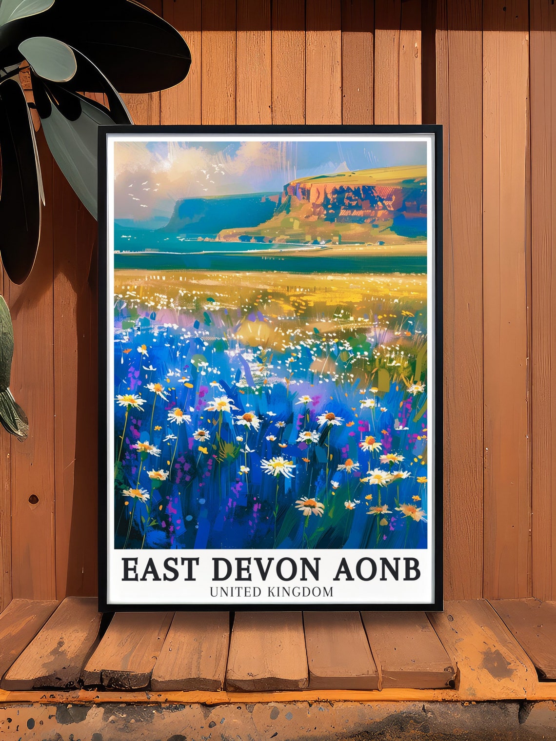 East Devon AONB Wildflower Meadow Red Cliffs Coast Art Poster - Image 3