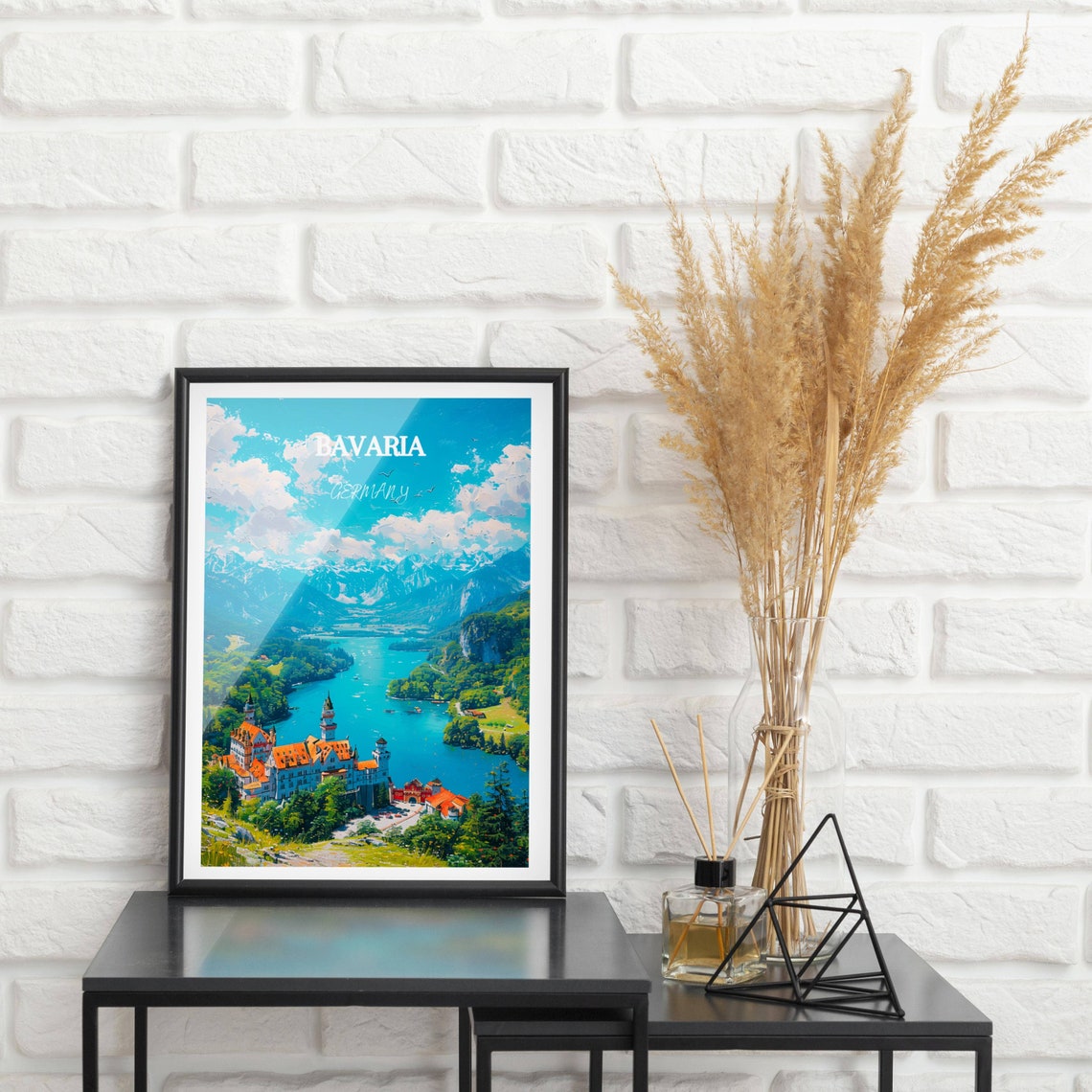 Bavaria Germany Neuschwanstein Castle Alpine Lake Aerial Travel Poster - Image 2