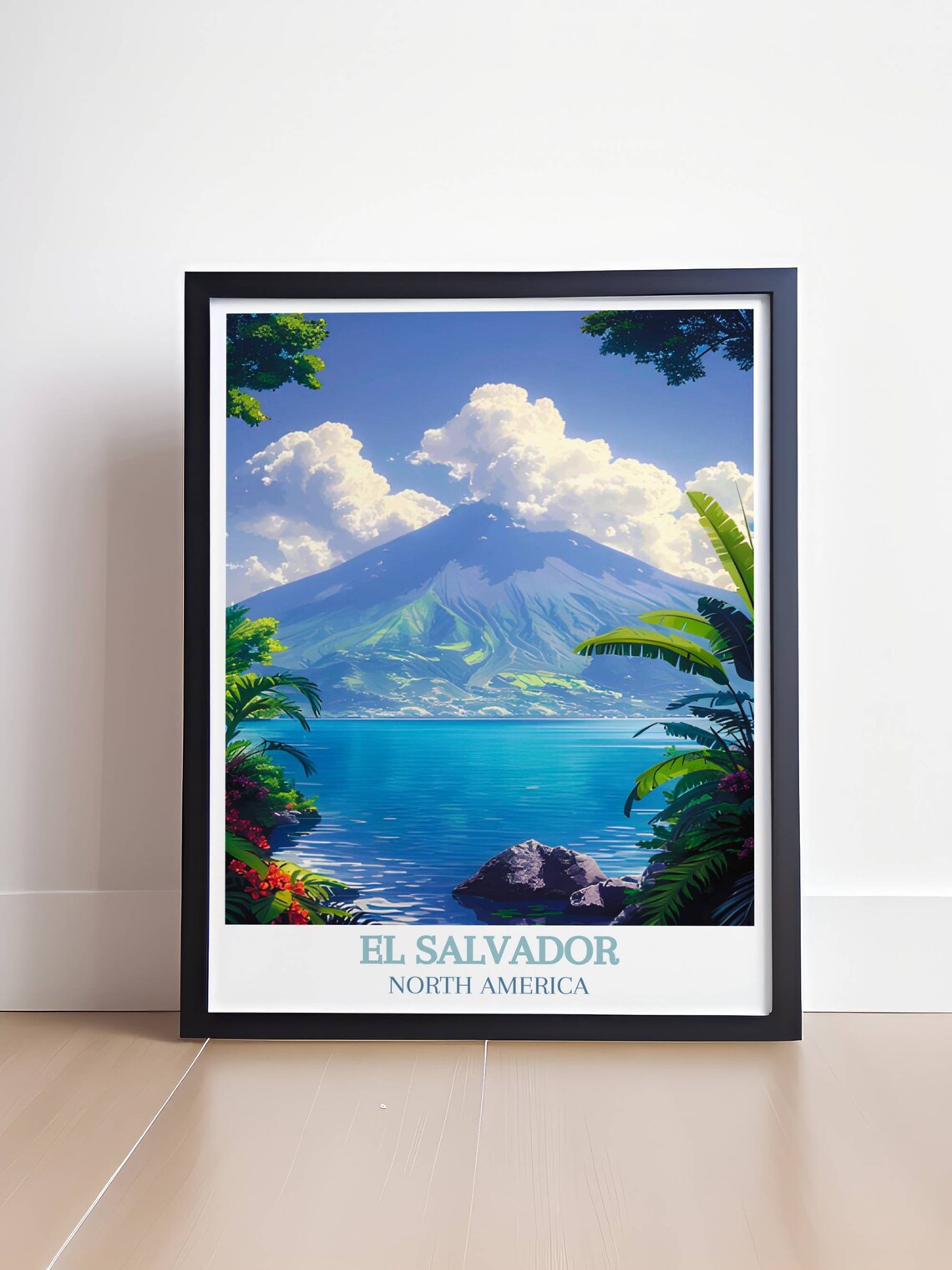 El Salvador Volcano Rising Over a Tropical Lake Landscape Poster - Image 4