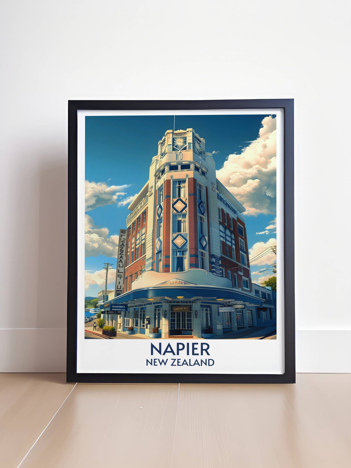 Napier New Zealand Art Deco Masonic Hotel Vintage Architecture Poster - Image 4