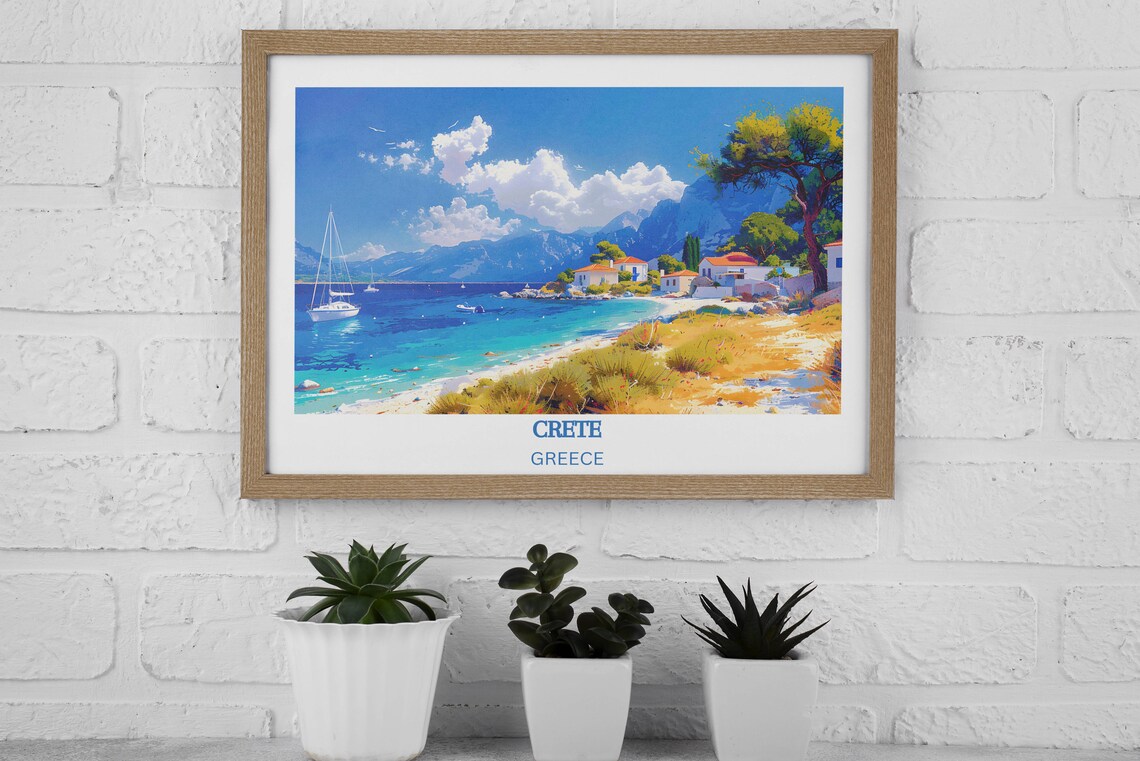 Crete Greece Coastal Village Sailboats Turquoise Sea Travel Poster - Image 3