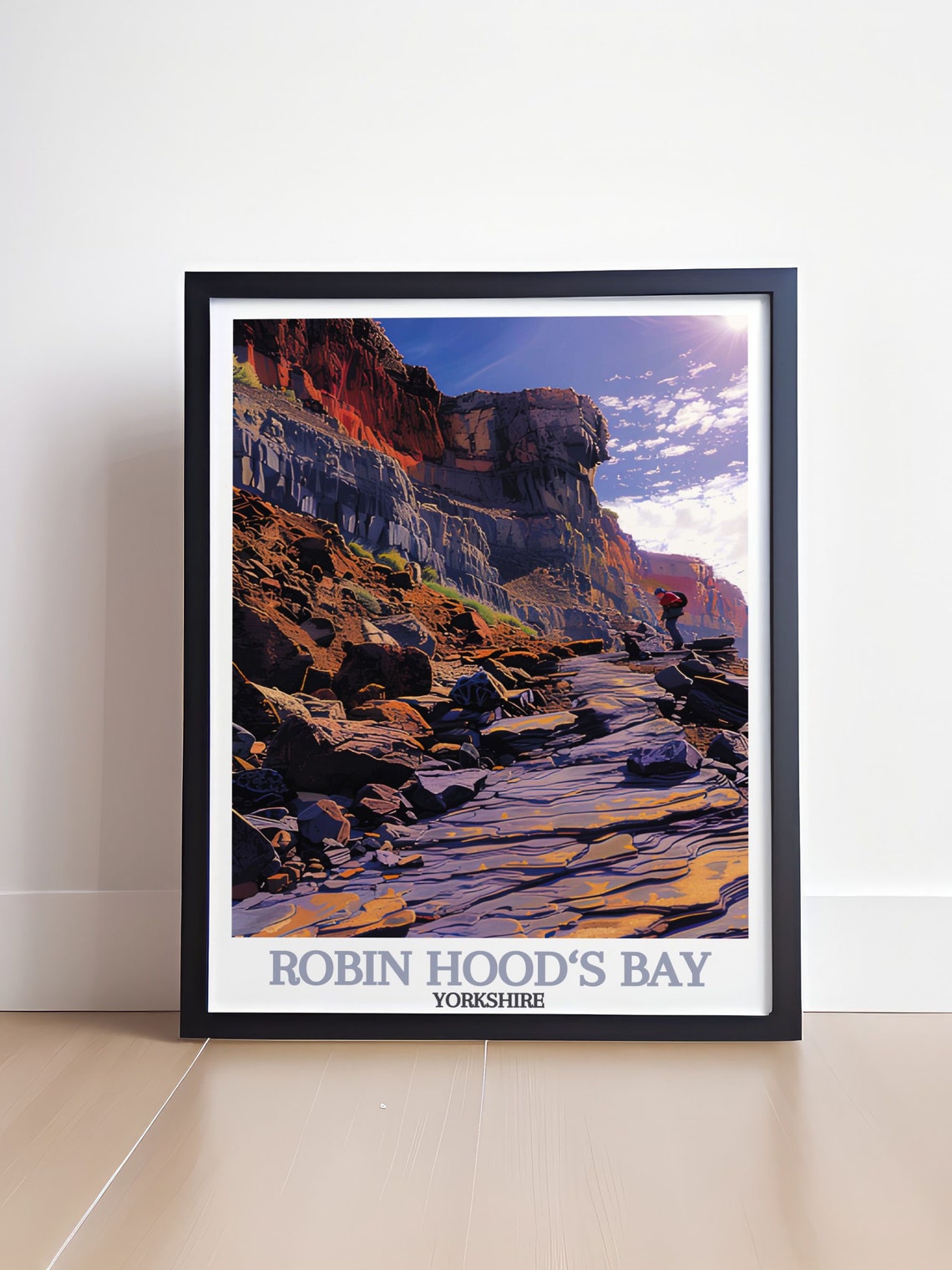 Robin Hoods Bay Rocky Shore Fossil Hunter Cliffs Yorkshire Poster - Image 4