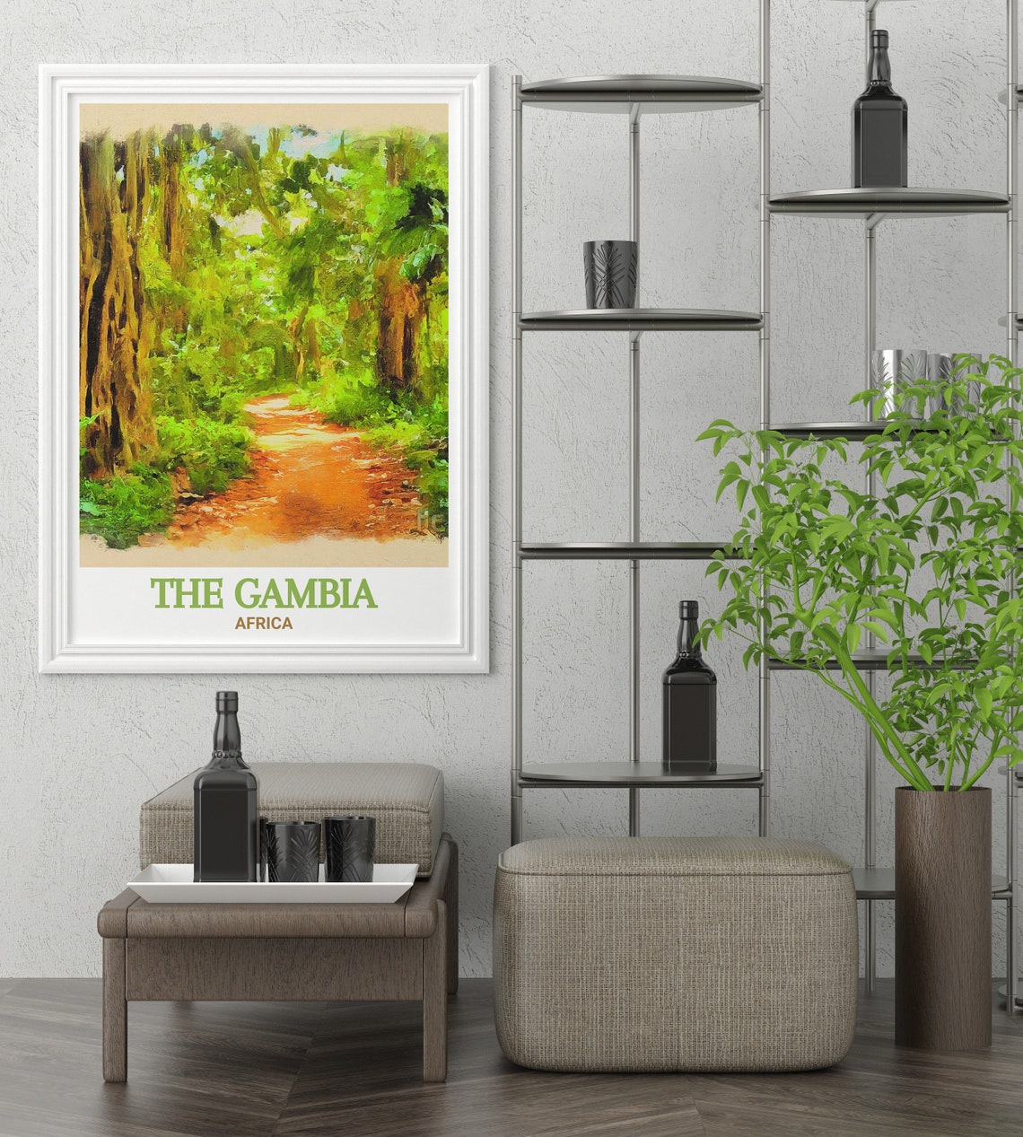 The Gambia Africa Lush Forest Path Watercolor Travel Art Poster - Image 2