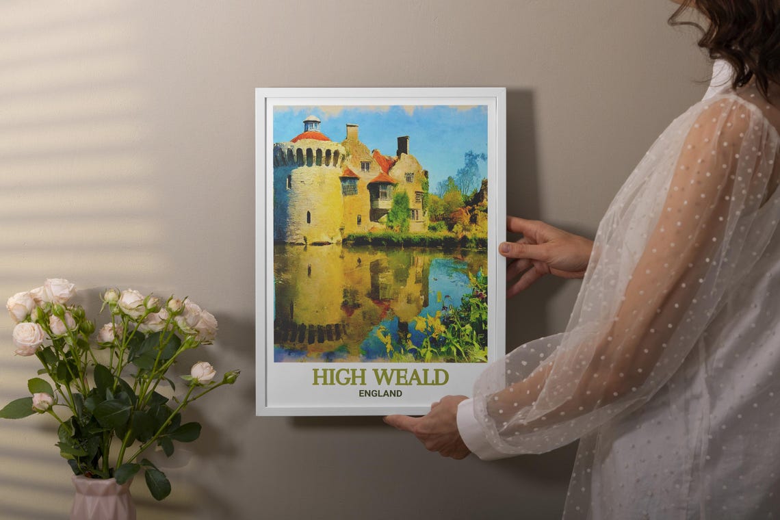 High Weald England Castle Moat Reflections Garden Travel Poster - Image 4