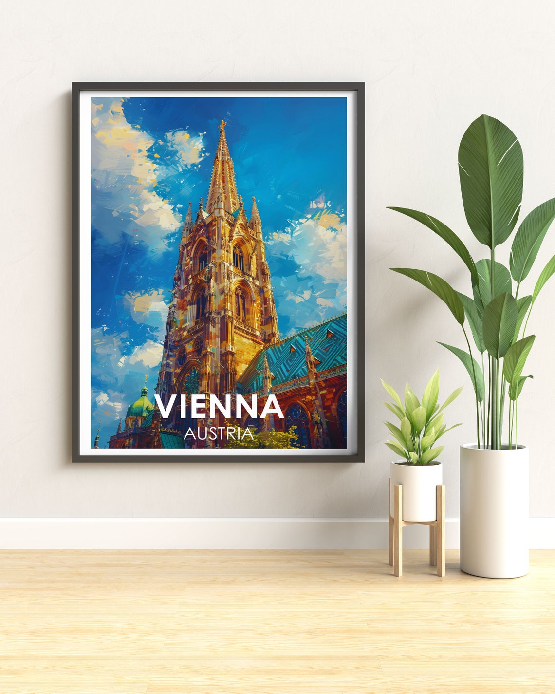 Vienna St Stephen's Cathedral Tower Bright Blue Sky Travel Poster - Image 3