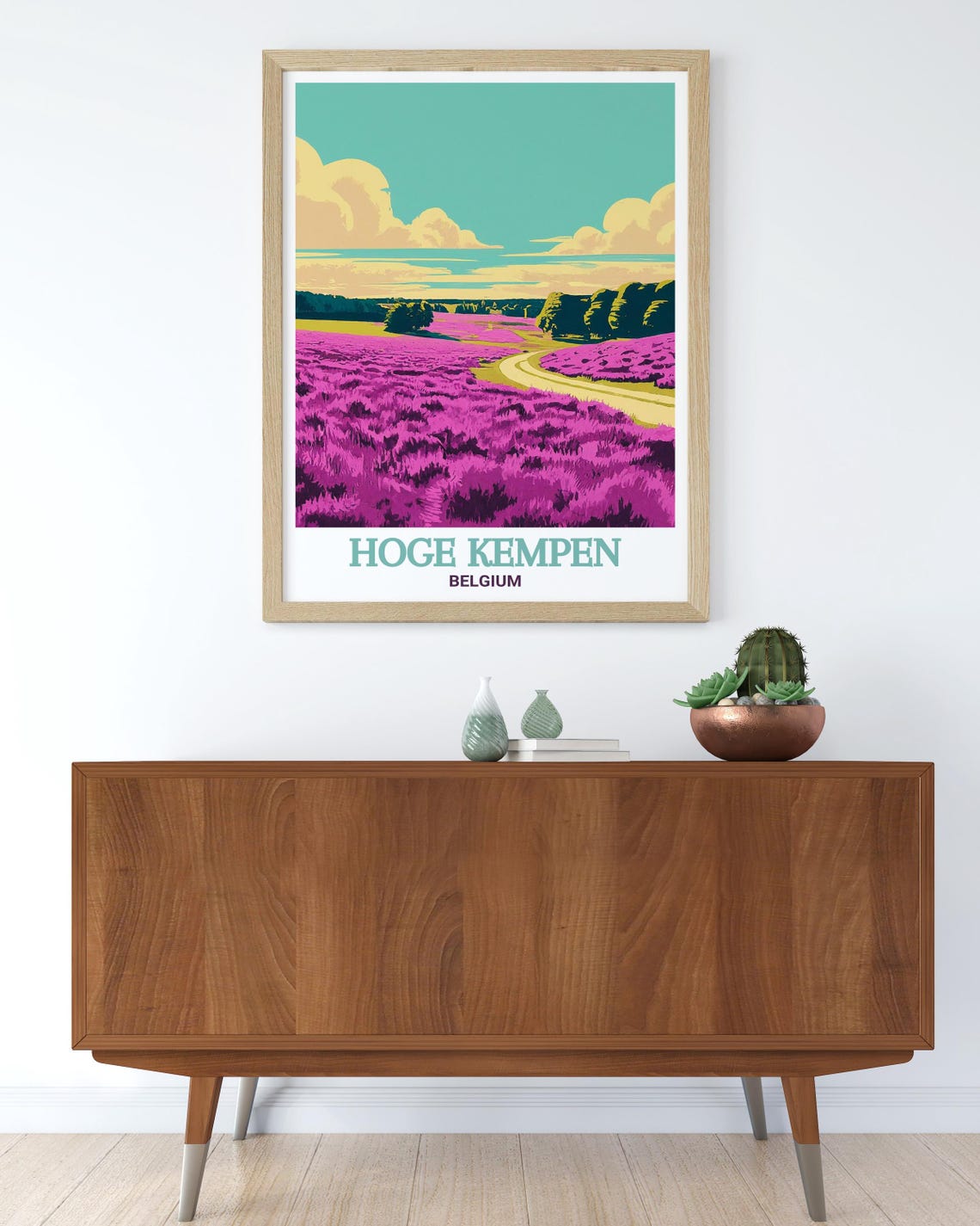 Hoge Kempen Belgium Purple Heather Blooming Field Path Poster - Image 2