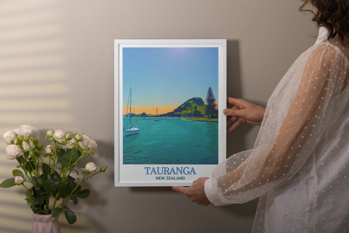 Tauranga New Zealand Sailboat Harbor Golden Sunset Travel Poster - Image 3