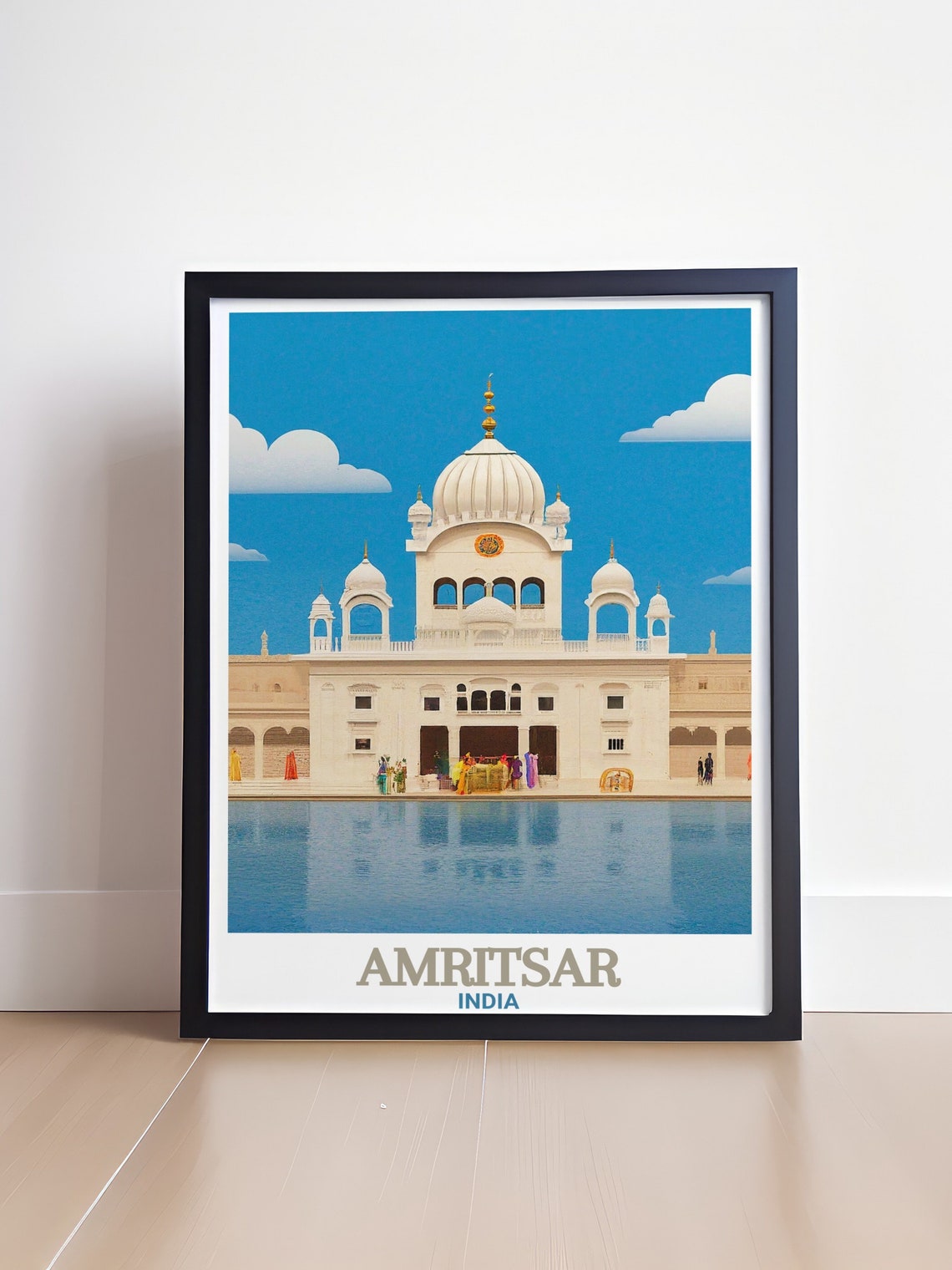 Amritsar White Temple Golden Dome Sacred Waterfront India Poster - Image 4