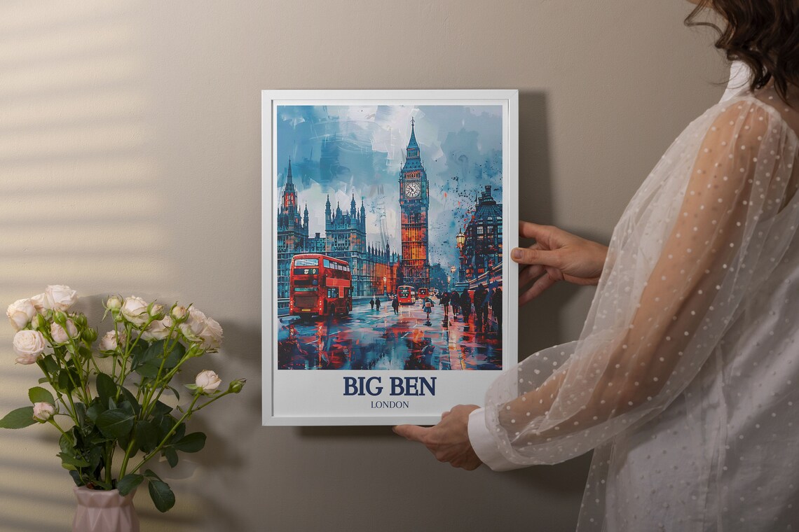 Big Ben London Rainy Street Red Double Decker Bus City Poster - Image 3