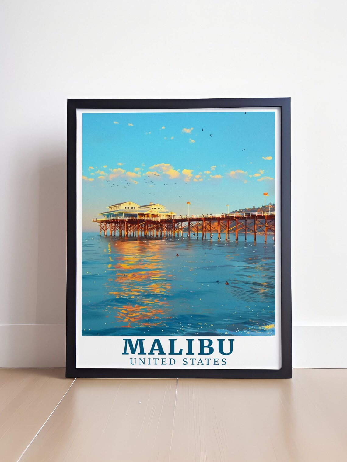 Malibu Pier Golden Sunset Ocean Glow California Travel Poster - Image 4